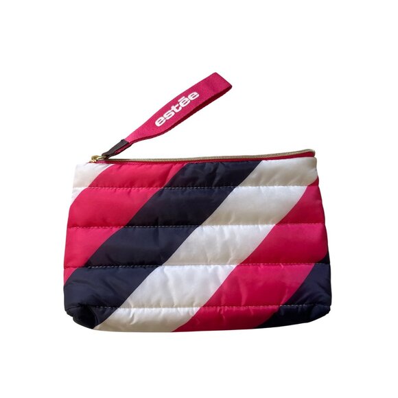 Estée Quilted Striped Cosmetic Bag With Wrist Strap - Pink/White/Navy - Picture 3 of 3